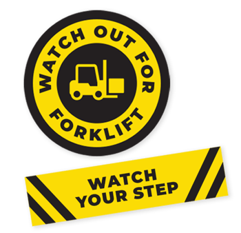 Two caution floor decals for warehouse